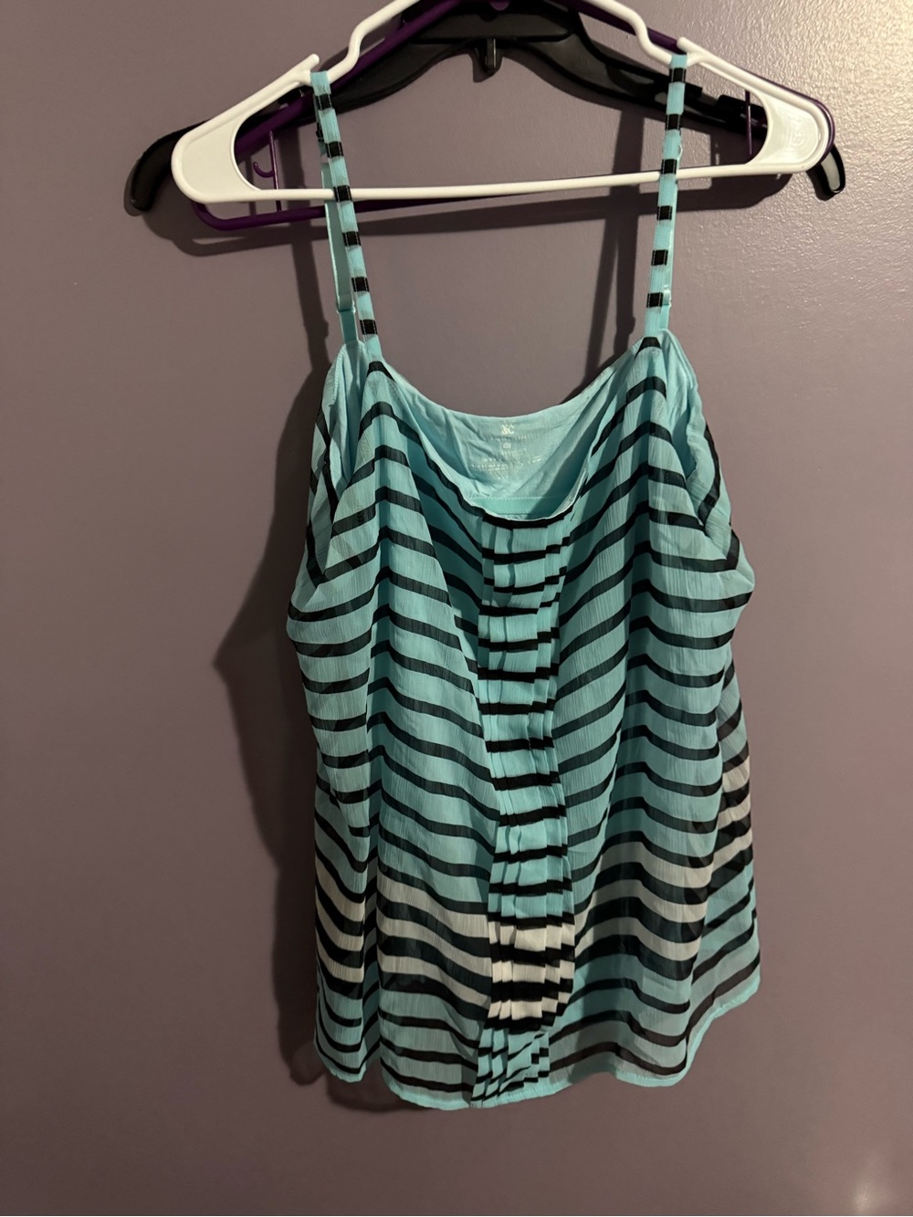 New York & Company Aqua and Black Striped Spaghetti-Strap Camisole